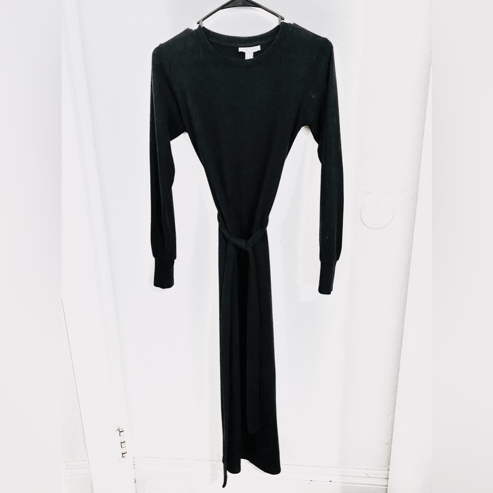 TOPSHOP Soft Long Sleeve Belted Knit Black Dress Size 2
